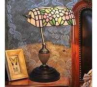 Bankers Table Lamp Green Stained Glass Shade Bedside Lamp Desk Lamp Reading Light for Living Room Bedroom,Antique Alloy Base,Pomegranate