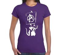 Banksy Anarchy Rat | Anarchiste | Pochoir Art | Joke Fun | T-shirt pour femme, T-shirt violet imprimé blanc, XXL