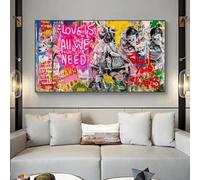 Banksy Art L'amour est tout ce dont nous avons besoin Peintures sur toile Graffiti Street Art Affiches Impressions Art mural pour salon Décoration d'intérieur 70x140 cm (28x55in) Sans cadre