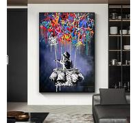 Banksy Art mural garçon volant avec ballon affiche impressions sur toile coloré graffiti art affiche mode toile peinture décor 40x50 cm (16x20 pouces) sans cadre
