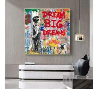 Banksy Artwork Graffiti Pop Wall Art Drean Big Dreams Canvas Posters Framed Street Art Painting Image for Farmhouse Decor 80x80cm Cadre intérieur