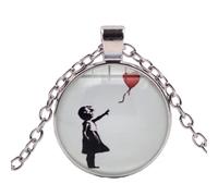 Banksy Collier avec pendentif rond en verre avec inscription « Girl with a Balloon », nan