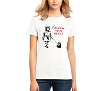 Banksy Folow Your Heat Girl Street Art T-shirt coupe classique pour femme, blanc, M