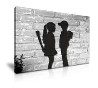 BANKSY garçon et fille Graffiti Art mural sur toile imprimé 76 x 50 cm