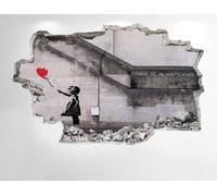 Banksy Girl 3D Look Wall Sticker - Ville Graffiti Salon Chambre