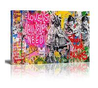 Banksy Graffiti Artist Love is All We Need Impression sur toile Tableau Pop Art Street Art Pochoir Street Artist Affiche Photo Murale Decoration Salon (Avec cadre, 80x130cm)