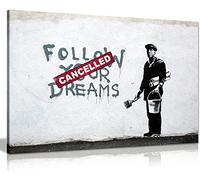 Banksy Graffiti Painting Art Décor Follow Your Dreams Impression sur Toile Tableau Pop Art Chambre Enfant Decoratifs Muraux Salon Moderne Decoration Murale (Avec cadre, 30x50cm)