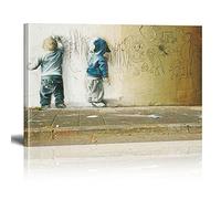 Banksy Graffiti Street Art Boys Draw On Wall Graffiti Impression sur Toile Tableau Pop Art Chambre Enfant Decoratifs Muraux Salon Moderne Decoration Murale (Avec cadre,30x40cm)