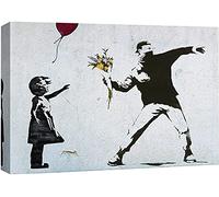 Banksy Graffiti Street Art Impression sur Toile Balloon Girl et Rage the Flower Thrower Tableau Pop Art Chambre Enfant Decoratifs Muraux Salon Moderne Decoration Murale (Avec cadre, 40x60cm)