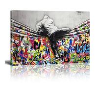 Banksy Graffiti Street Art New World Tableau Impression sur Toile Tableau Pop Art Chambre Enfant Decoratifs Muraux Salon Moderne Decoration Murale (Avec cadre, 80x130cm)