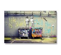 Banksy Graffiti Street Toile Murale Life is Short chill the out Art de Rue Abstrait Imprimé sur Toile Tendue pour Salon Chambre Couloir & Bureau Decoration Peinture 60x100 cm Sans cadre