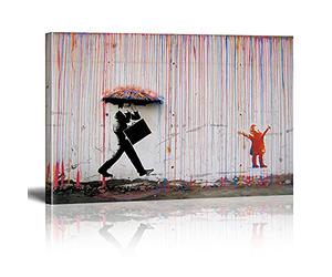 Banksy Graffiti Toile Art Décor Colorful Rain Impression sur Toile Tableau Pop Art Chambre Enfant Decoratifs Muraux Salon Moderne Decoration Murale (Avec cadre, 80x140cm)