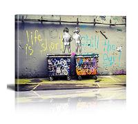 Banksy Graffiti Toile Art Décor Life is Short Chill the Duck Out Tableau Pop Art Chambre Enfant Decoratifs Muraux Salon Moderne Decoration Murale (Avec cadre, 60x90cm)