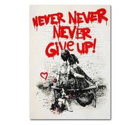 Banksy Graffiti Wall Art Never Give Up Pop Culture Poster et impressions inspirantes Street Pop Art pour bureau décoration d'intérieur 70 x 90 cm avec cadre