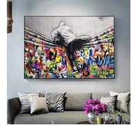Banksy Images imprimées sur toile Graffiti Tableau mural Banksy Behind The Curtain Street Art Poster sans cadre 60x120cm