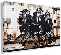 Banksy Images sur toile 3 singes Graffiti Street Art Impression sur toile prête à l'emploi sur châssis Décoration murale XXL 60 x 80 cm