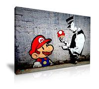 Banksy Impression sur toile imprimée Mario Cop Graffiti 76 x 50 cm