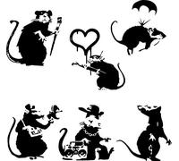Banksy Large Collection Of Rats Version 2 - Set of 6 Rats wall sticker (20cm x 20cm / 8 x 8 each rat) by Broomsticker