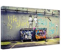 Banksy Life is Short Graffiti Street Art Impression sur toile prête à l'emploi sur châssis Décoration murale XXL 40 x 60 cm