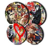Banksy Lot de 4 cache-plaques rondes en métal coloré Graffiti pour cuisinière électrique, cuisinière à gaz, ustensiles de cuisine, accessoires de cuisine, décoration de cuisine moderne