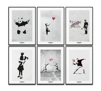 Banksy Lot de 6 posters d'art - Décoration murale moderne - Pour chambre à coucher, salon, bureau à domicile - 6 x A4 - Sans cadre