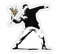 BANKSY Rage Lanceur de fleurs Design | Décoration murale graffiti Autocollant en vinyle | Urban Art fenêtre, voiture, ordinateur portable Autocollant - Medium - 10x9cm