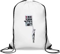 Banksy Sac de gym décontracté à suspendre à une fenêtre Motif street art Blanc, blanc, Taille unique