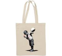 Banksy Sac fourre-tout en coton naturel Inscription There Is Always Hope Little Boy With A Chain Blanc