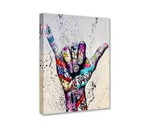 Banksy Street Art Decor Fingers Pictures Graffiti Two Fingers Signifie Numéro Six Œuvre d'art sur toile 1 panneau Art mural Salon Maison nordique encadrée prête à accrocher Poster et impressions (40,6