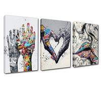 Banksy Street Art Decor Graffiti Wall Art Promesse tenant les mains Peinture nordique Poster baiser Art Art 3 pièces Décoration d'intérieur encadrée