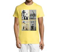 Banksy Street Art Divers Tag Graffiti Crew Neck Cotton T-Shirt Homme Jaune, jaune, XXL
