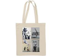 Banksy Street Art Sac fourre-tout en coton naturel Motif graffiti Blanc