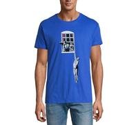 Banksy Street Art Window Hanging Lover Crew Neck Cotton Men's T-Shirt Royal Blue, bleu marine, XL