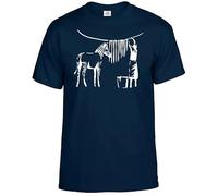 Banksy T-shirt imprimé zèbre Wash Street Motif graffiti, T-shirt bleu marine imprimé blanc, XL