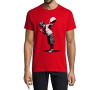 Banksy There is Always Hope Little Boy with A Chain Crew Neck Cotton T-Shirt Homme Rouge, Rouge, S