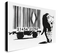 Banksy Toile avec codes-barcodes léopard - Impression encadrée - Différentes tailles, Bois et toile., A3 16x12 inches