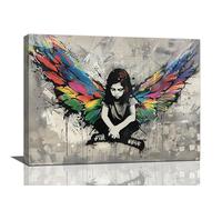 Banksy - Toile murale avec image d'ailes de fille, graffiti de rue - Peinture esthétique vintage pour enfants, peinture artistique moderne encadrée pour salon, chambre à coucher, salle de bain, bureau