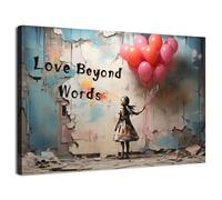 Banksy - Toile murale pour salon, chambre à coucher, salon, chambre à coucher, salon, décoration murale d'intérieur, fille noire avec ballons roses - images d'amour au-delà des mots - 30 x 40 cm
