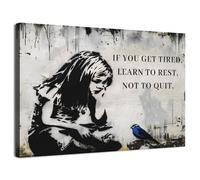 Banksy Toile murale vintage avec oiseau bleu Inscription If You Get Tired Learn to Easy Not to Quit It Inspiration Art pour chambre à coucher Noir et blanc 30 x 40 cm