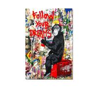 Banksy Toile Tableau Follow Your Dreams Abstrait Graffiti Street Toile Art Décor Impression sur Toile pour Salon Chambre Décoration murale moderne Tableau 70x140 cm Sans cadre