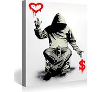 Banksy Toile Tableau Love Over Money Street Art Graffiti Toile Art Décor Impression sur Toile Tableau Décoration murale salon moderne Avec Cadre 30x50cm(11.8x19.7inch)