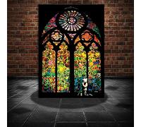 Banksy Vitrail Église Toile Peinture Chambre Décor Moderne Religieux Garçon Priant Impressions et Affiches Mur Art pour Bureau Décor 45x30cm cadre intérieur