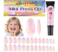 BANKU 26 Pièces D'ongles À Coller Pour Enfants, Kit D'ongles En Acrylique Amande À Couverture Intégrale Avec Colle À Ongles, Kits D'ongles Artificiels Courts Pour Filles