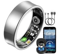 BANLVS Bague Connectée, Boîtier de Recharge Inclus, Smart Ring avec 24/7 Fréquence Cardiaque HRV SpO2 Sommeil Stress, 176 Sport,Étanche IP68, APP sans Abonnement iOS Android, Argent, 57.5mm(8)