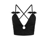 Banned Melantha Top Gothique Noir Crop Top avec Aile de Chauve-Souris - Style Alternative, Noir, UK 12