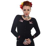 Banned Oiseau Hirondelle Rouge Cardigan Gilet Tricot de Années 50 - Noir (S - FR 36-38)