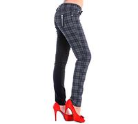 Banned Pantalon Slim à Carreaux Moitié Tartan Pantalon Split Femme Punk Emo Mode Alternative, Gris, L