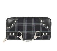 Banned Portefeuille Tartan Interdit - Sac à Main Gris Gothique Punk à Fermeture éclair et chaîne, Porte-Cartes, Pochette Menottes