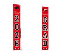 Banner avec Guirlande Chapeau de Diplôme Décorations de porche lavables for remise diplôme, 2 pièces, classe 2026(Red)