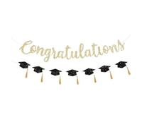 Banner avec Guirlande Chapeau de Diplôme Ensemble de fête remise diplôme 2 pièces, paillettes dorées « Félicitations » avec capuchon